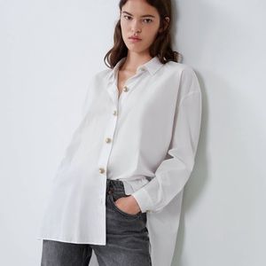 ZARA Oversized Poplin Shirt With Embellishments